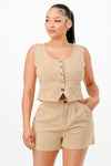 Casual Cropped Vest And Short Set